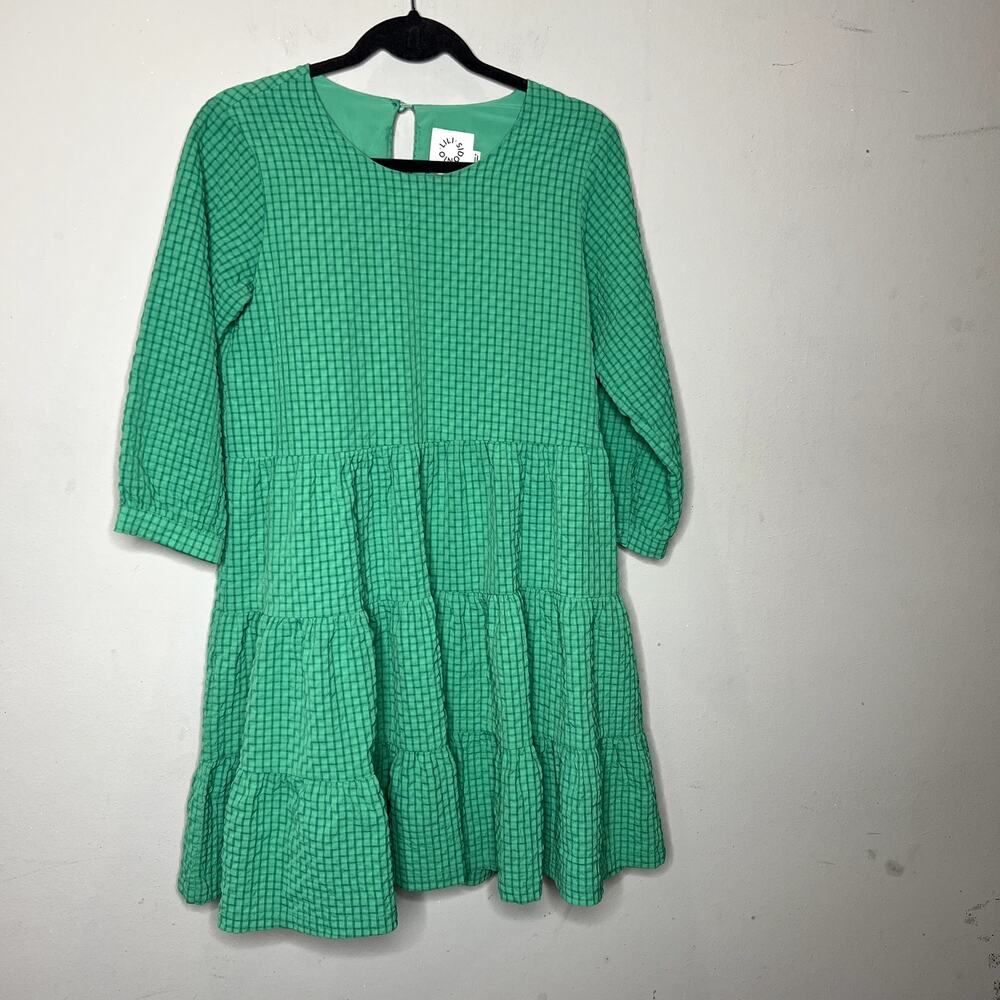 Lili‎ Sidonio Green Woven Tiered Grid Dress Womens Size S NEW